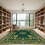 Emerald Golden Bird Floral Medallion Rug