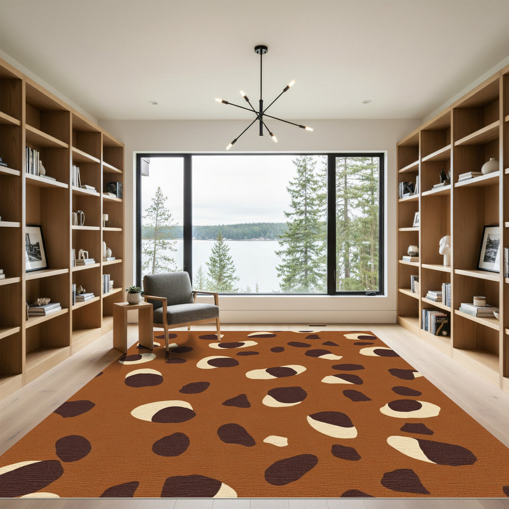 Brown Tan Abstract Irregular Spots Rug