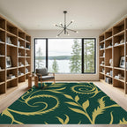 Golden Leaf Swirl Emerald Velvet Rug