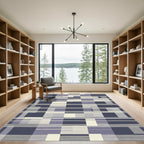 Midnight Blue Geometric Abstract Stripes Rug