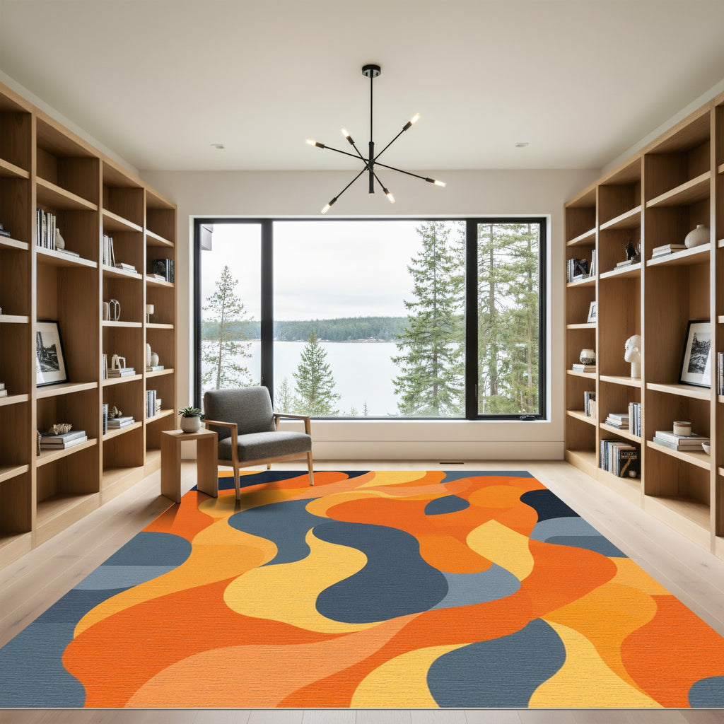 Organic Orange And Gray Abstract Flow Rug
