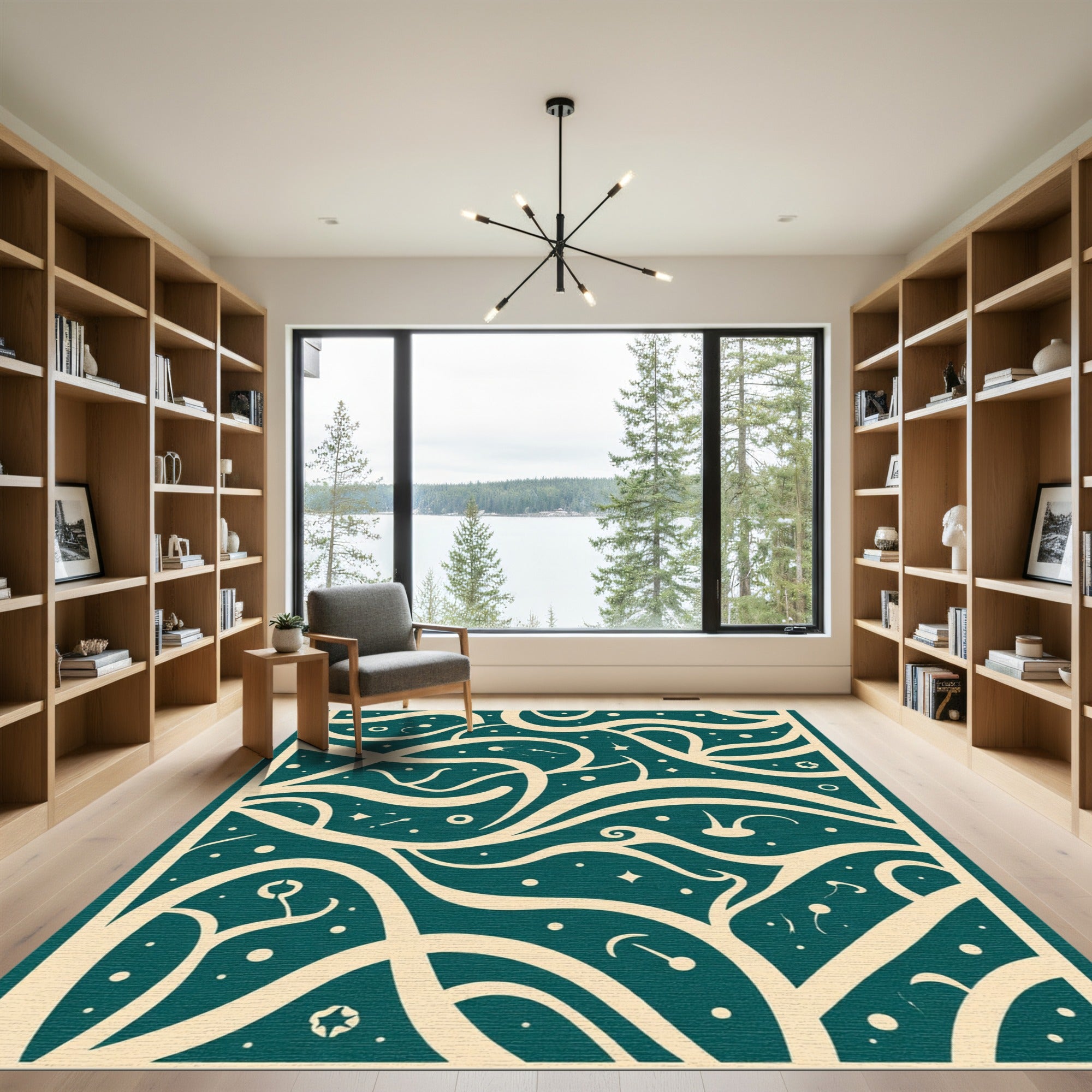Teal Cream Organic Swirl Constellation Rug