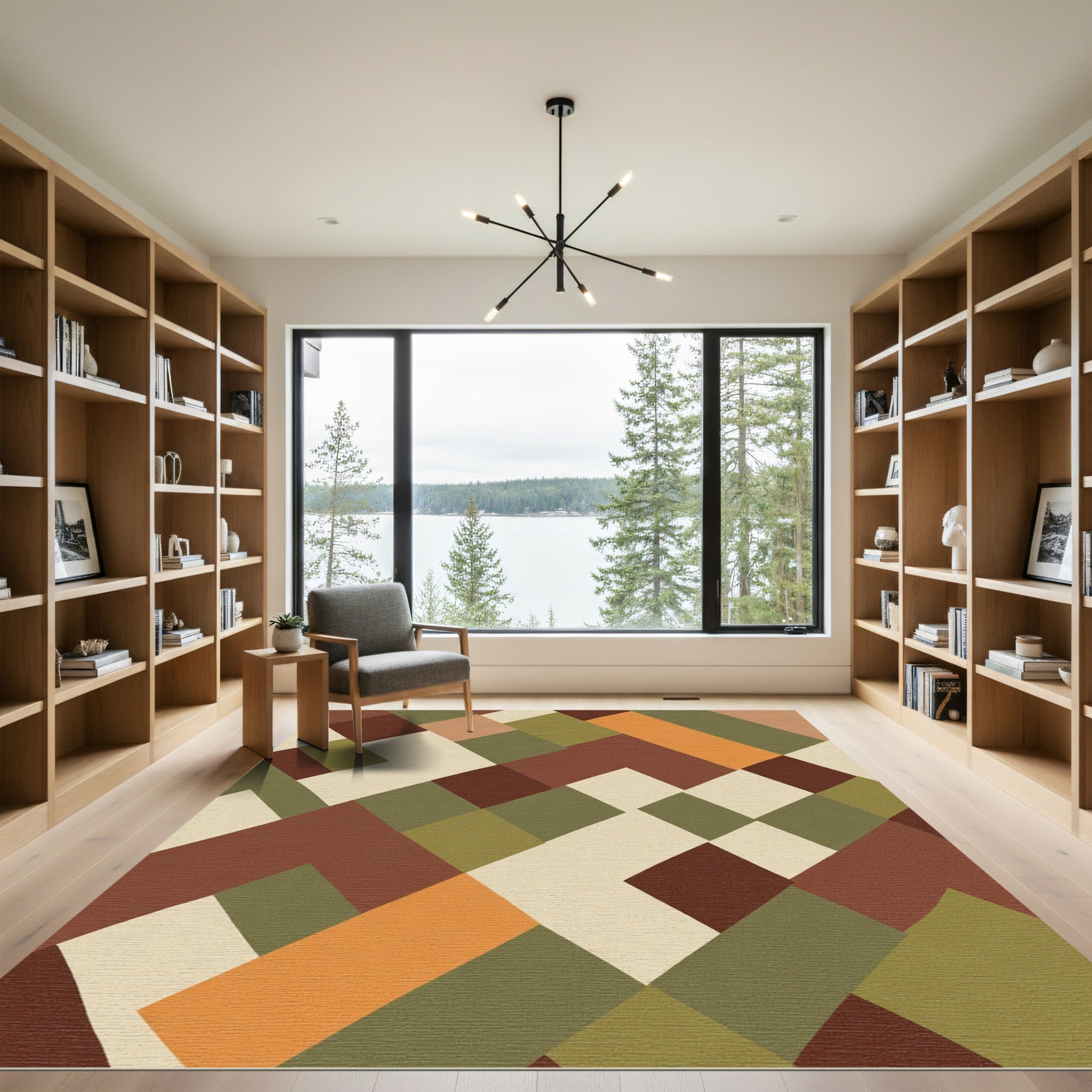Earthy Geometric L-Shape Composition Rug