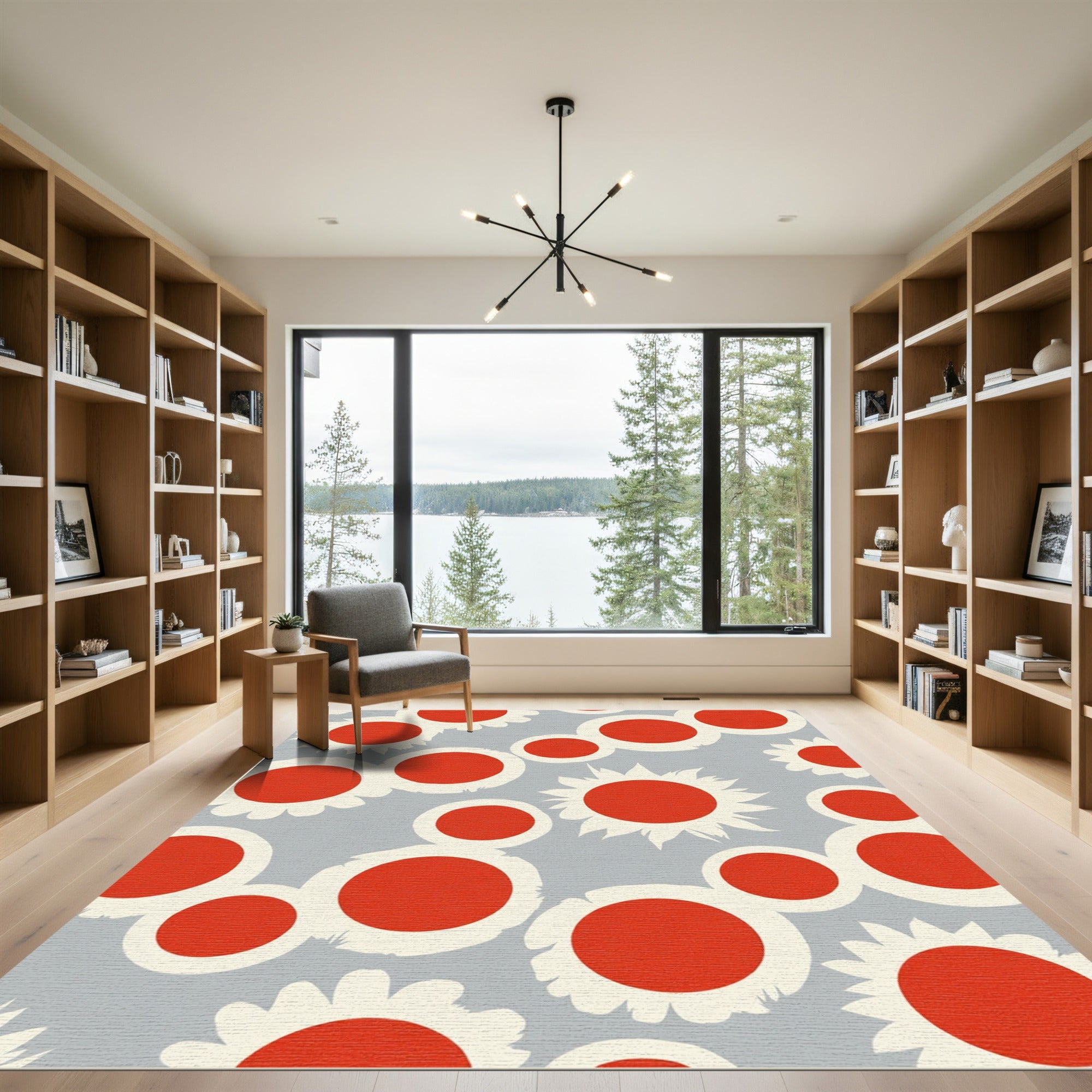 Red and Cream Floral Burst Rug