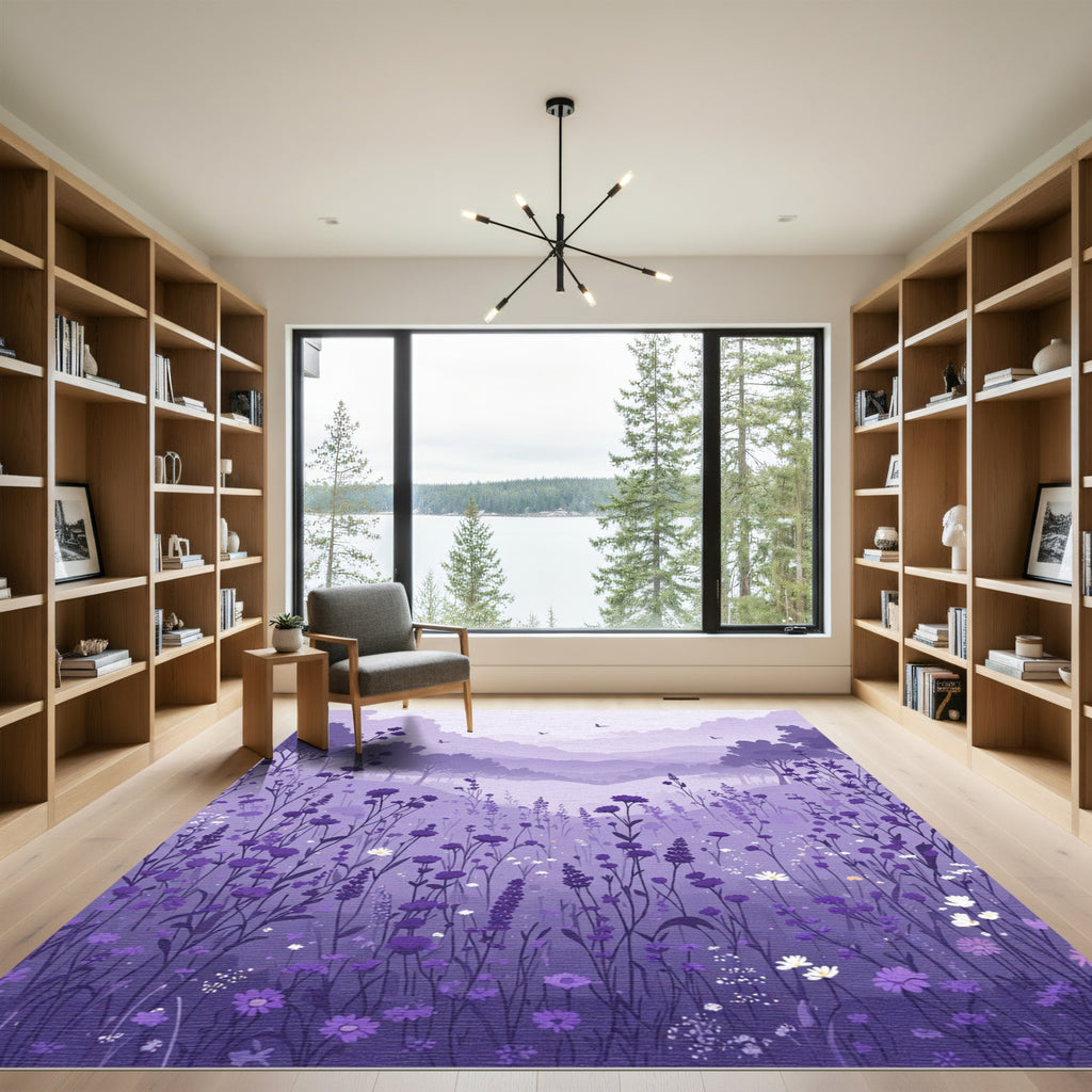 Lavender Meadow Vista Floral Landscape Rug