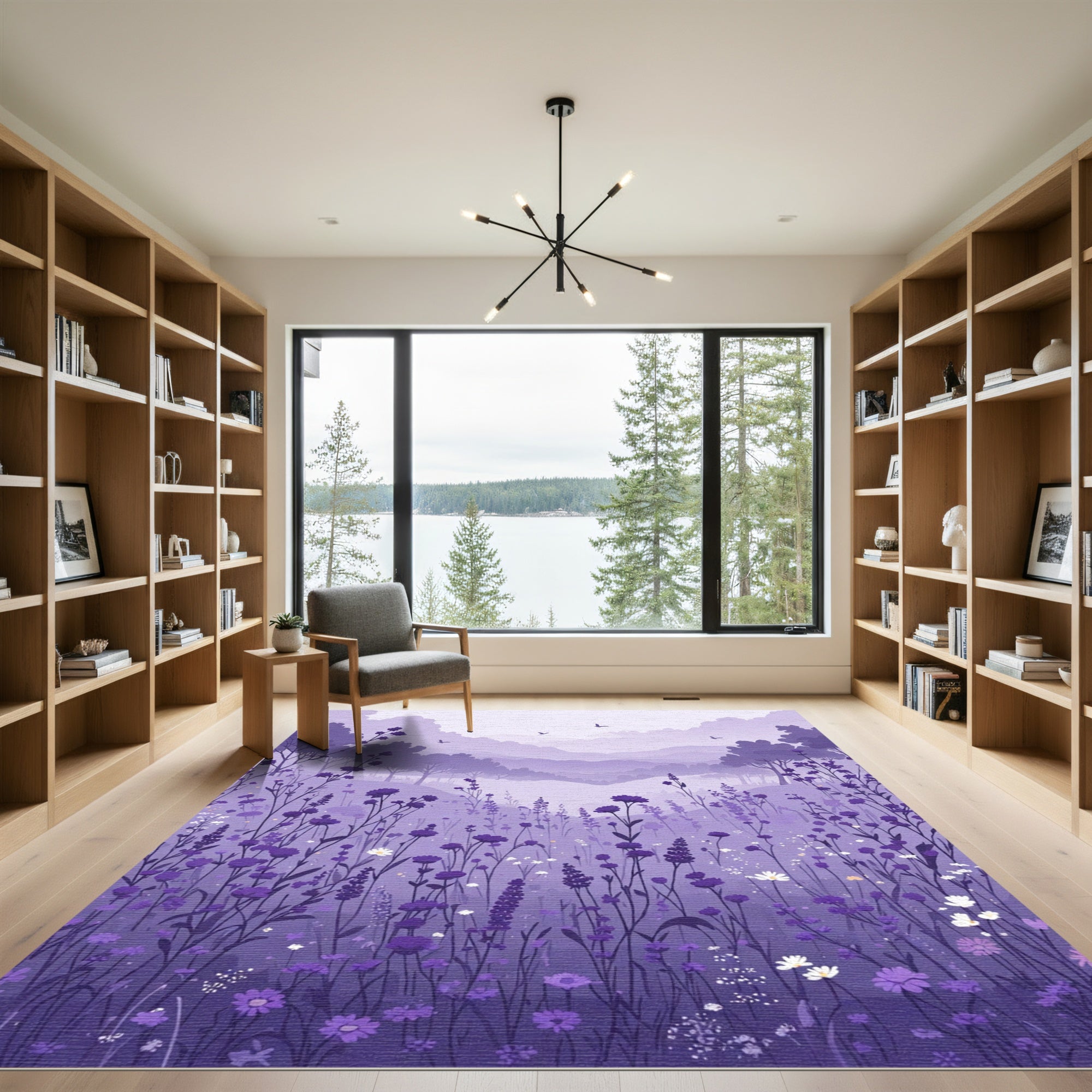 Lavender Meadow Vista Floral Landscape Rug