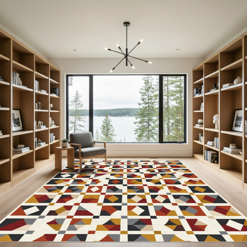 Abstract Geometric Squares with Color Blocks Rug