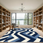 Navy Blue Geometric Maze Rug