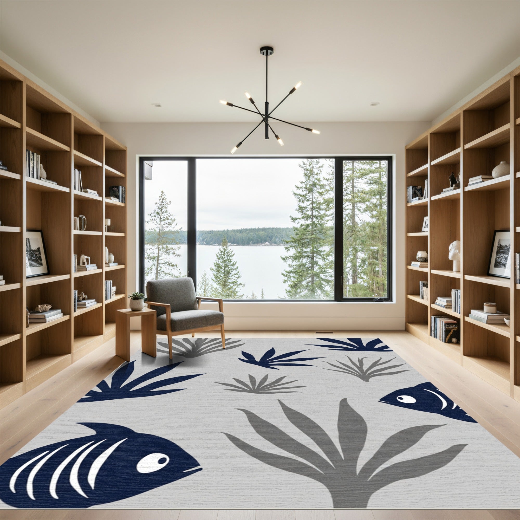 Navy Blue Fish Coral Garden Rug