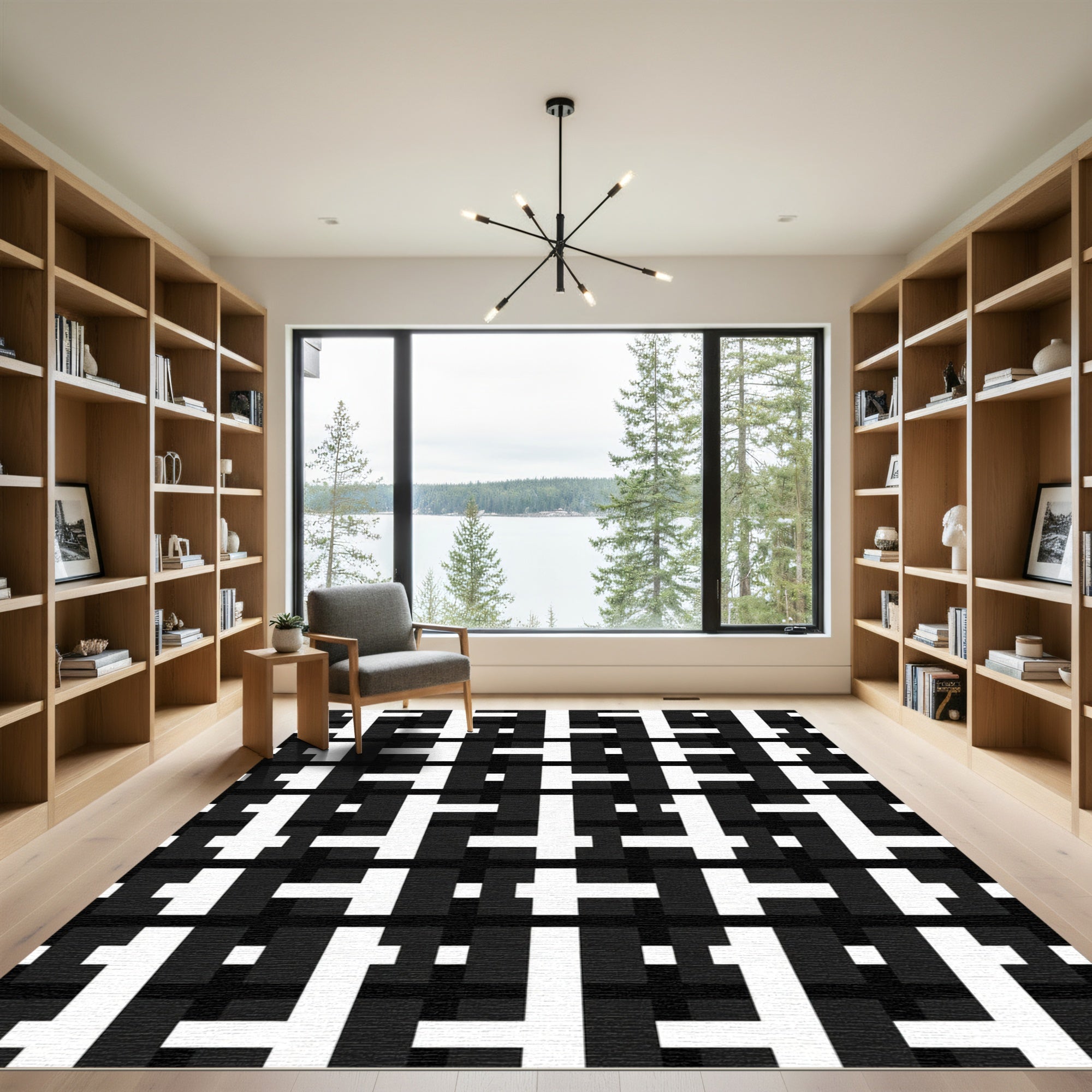 Monochromatic Geometric Weave Statement Rug