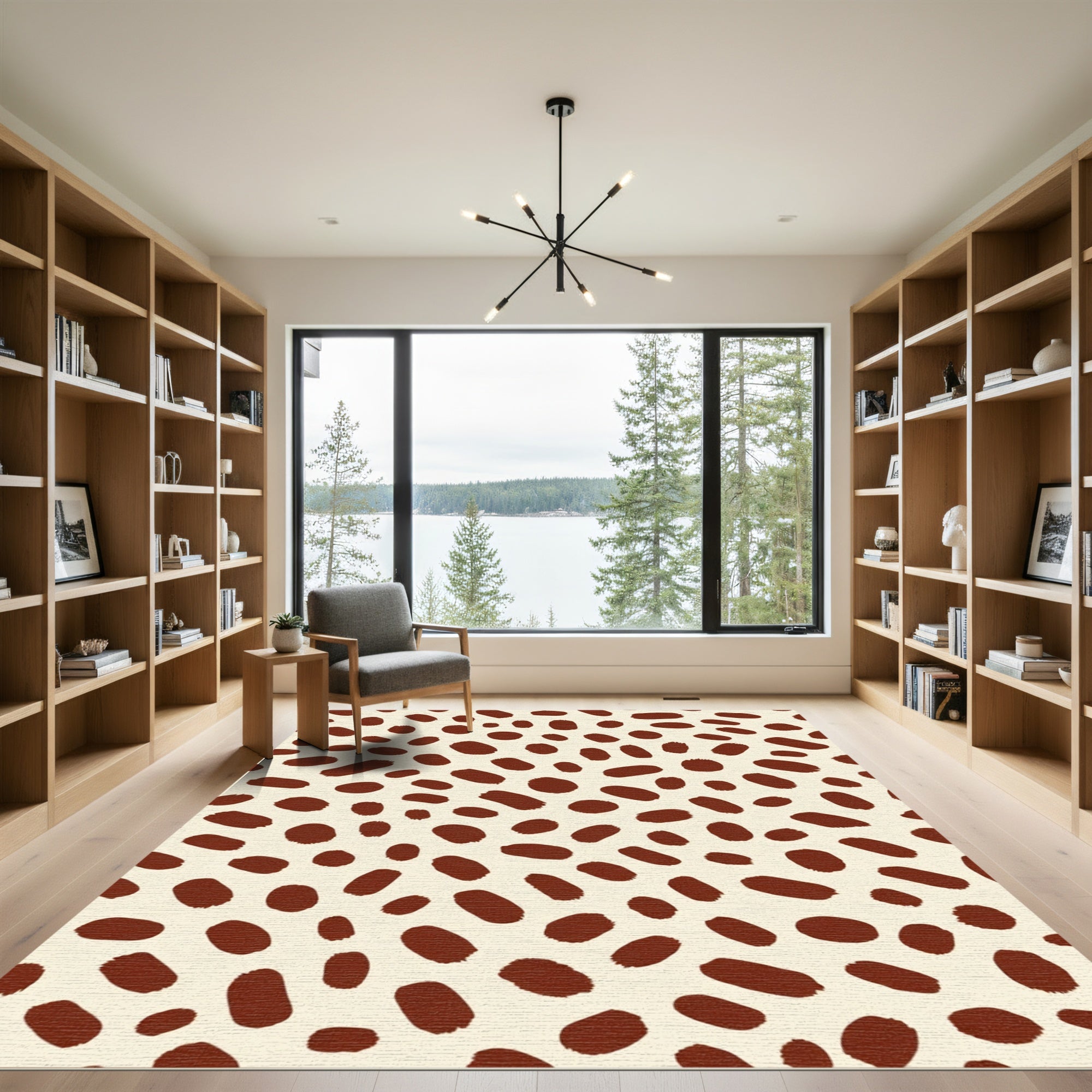Brown Brushstroke Spot Arrangement Rug