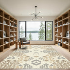 Neutral Earthy Tone Tribal Medallion Layout Rug