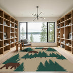 Brown Bear Woodland Forest Scene Rug