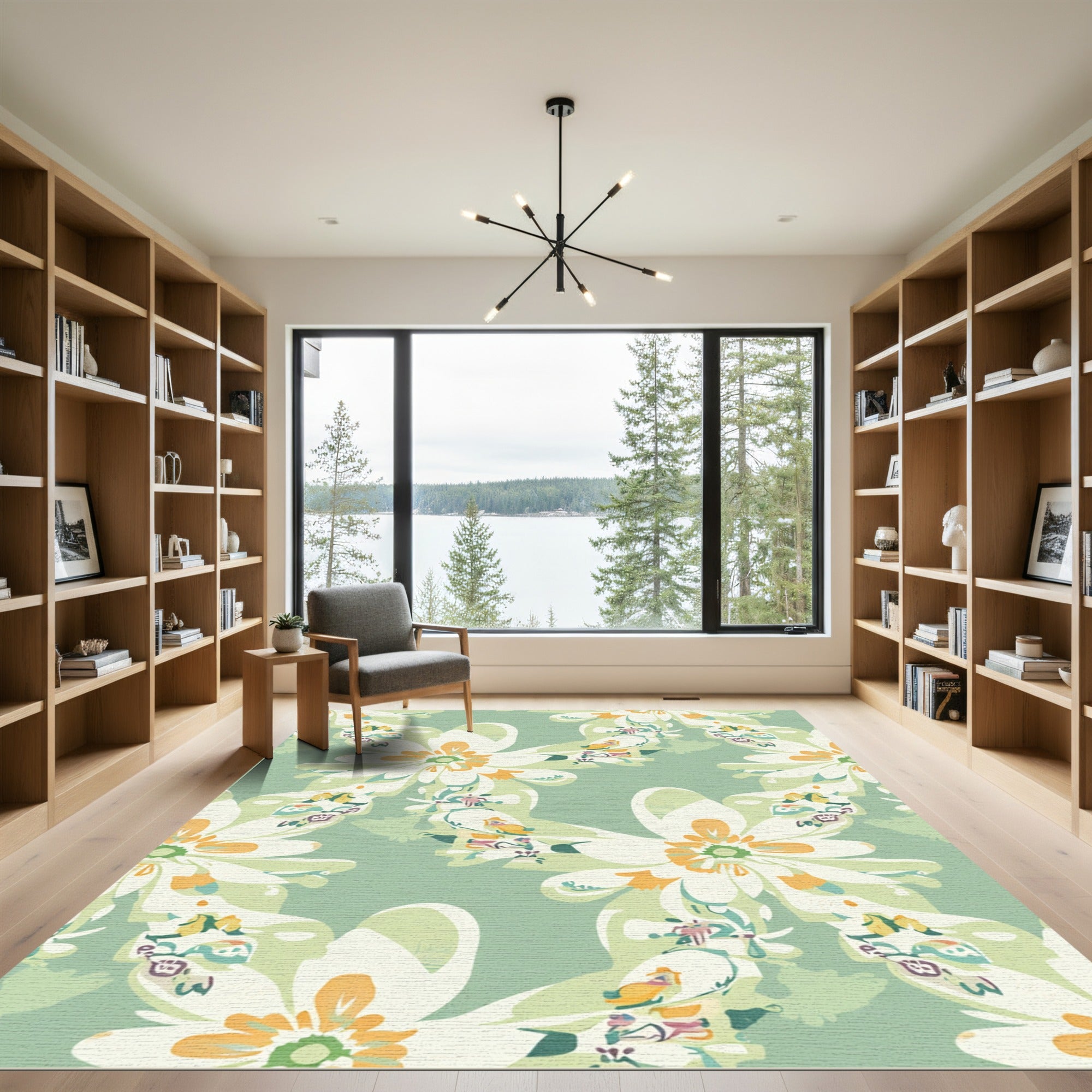 Pale Sage Botanical Floral Repeat Rug