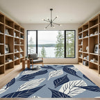 Navy Blue Cream Leafy Branches Rug