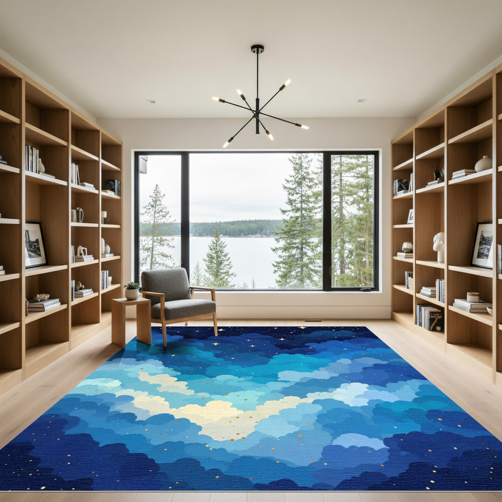 Dreamy Blue Cloud Starry Night Rug