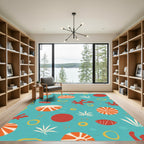 Coastal Coral Sunburst Shapes Rug