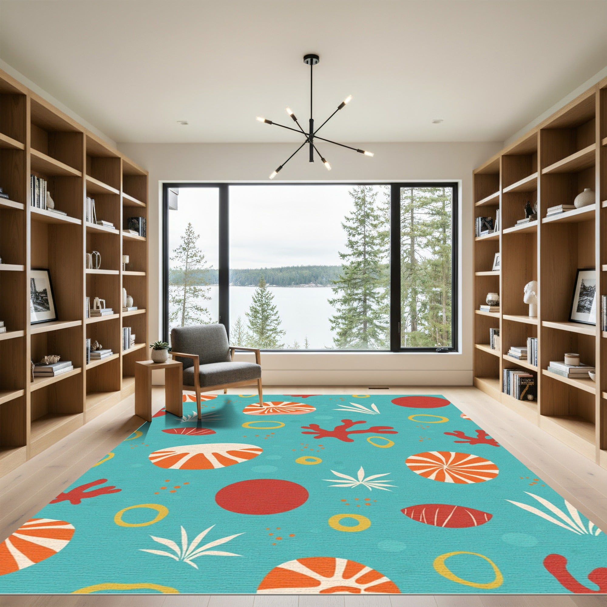 Coastal Coral Sunburst Shapes Rug