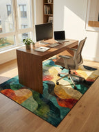 Vibrant Retro Wave-Print Rug - Washable Flatwoven Chenille