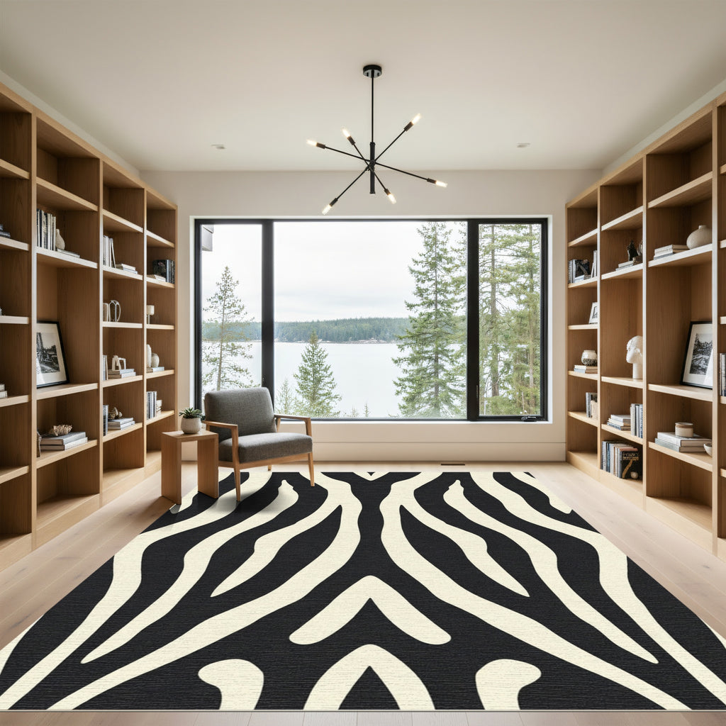 Bold Black Ivory Zebra Stripes Rug