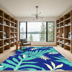 Aqua Teal Foliage Royal Blue Accent Rug