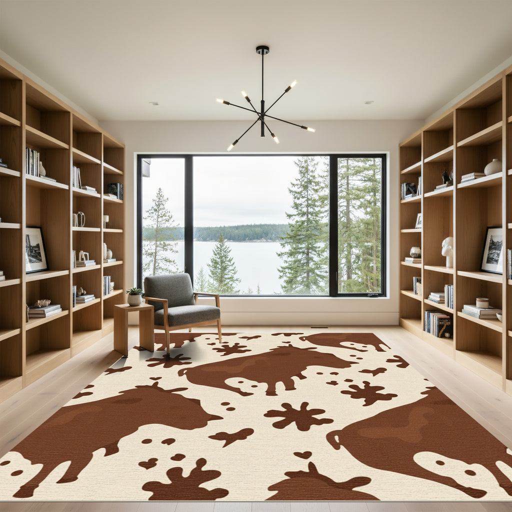 Brown Bull Splatter Cream Accents Rug