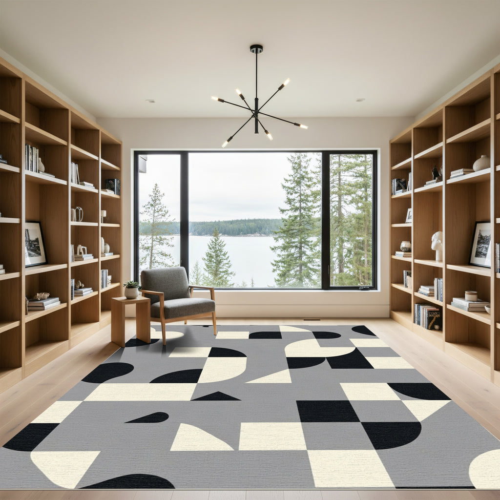 Modern Gray Geometric Abstract Composition Rug