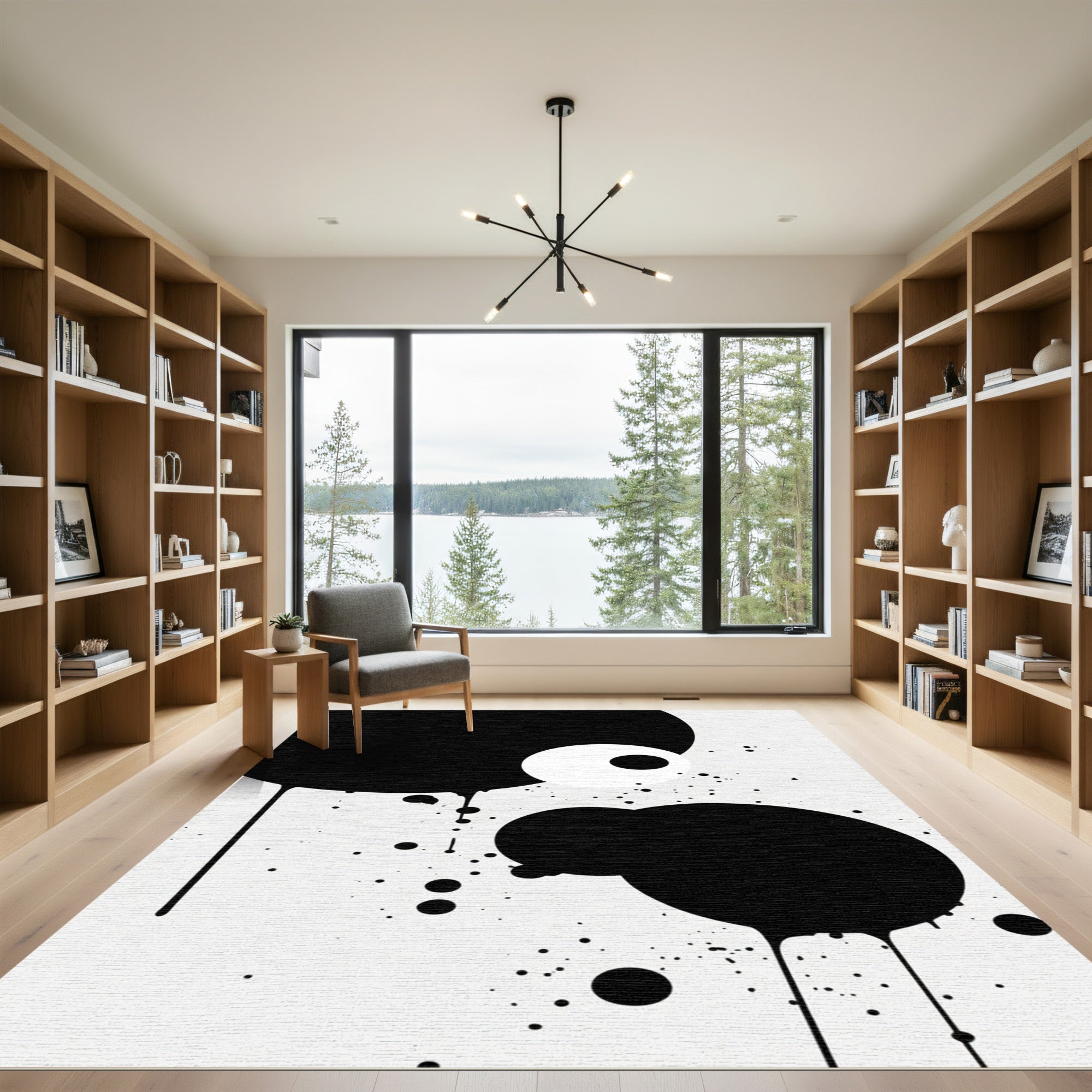Monochromatic Abstract Drips Circles Rug