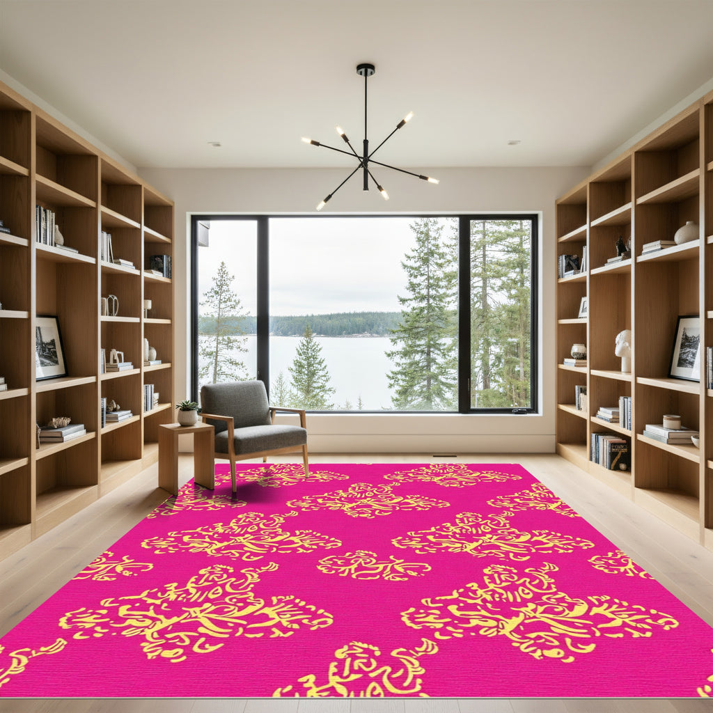 Vivid Yellow Butterfly Scroll Design Rug