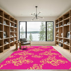 Vivid Yellow Butterfly Scroll Design Rug