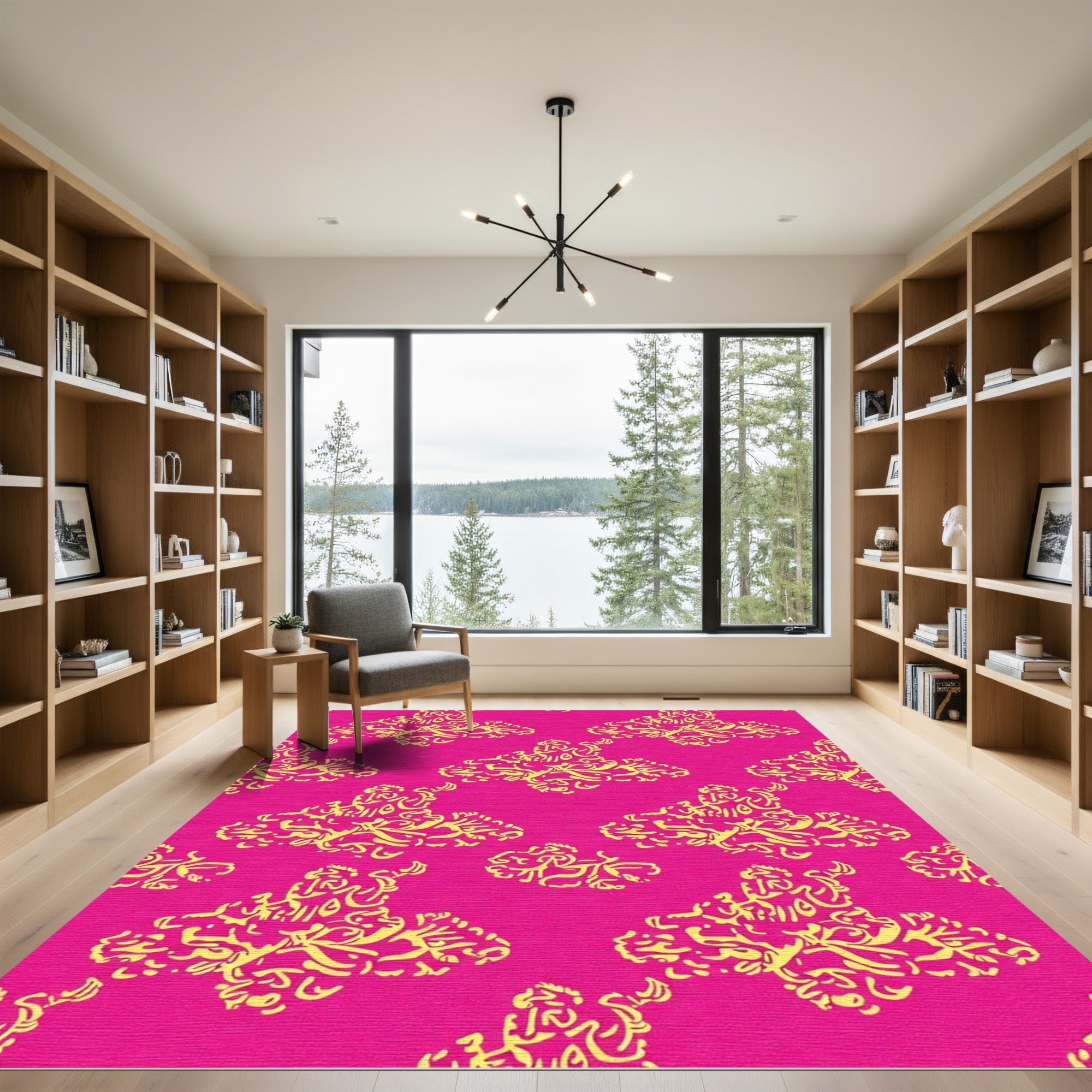 Vivid Yellow Butterfly Scroll Design Rug