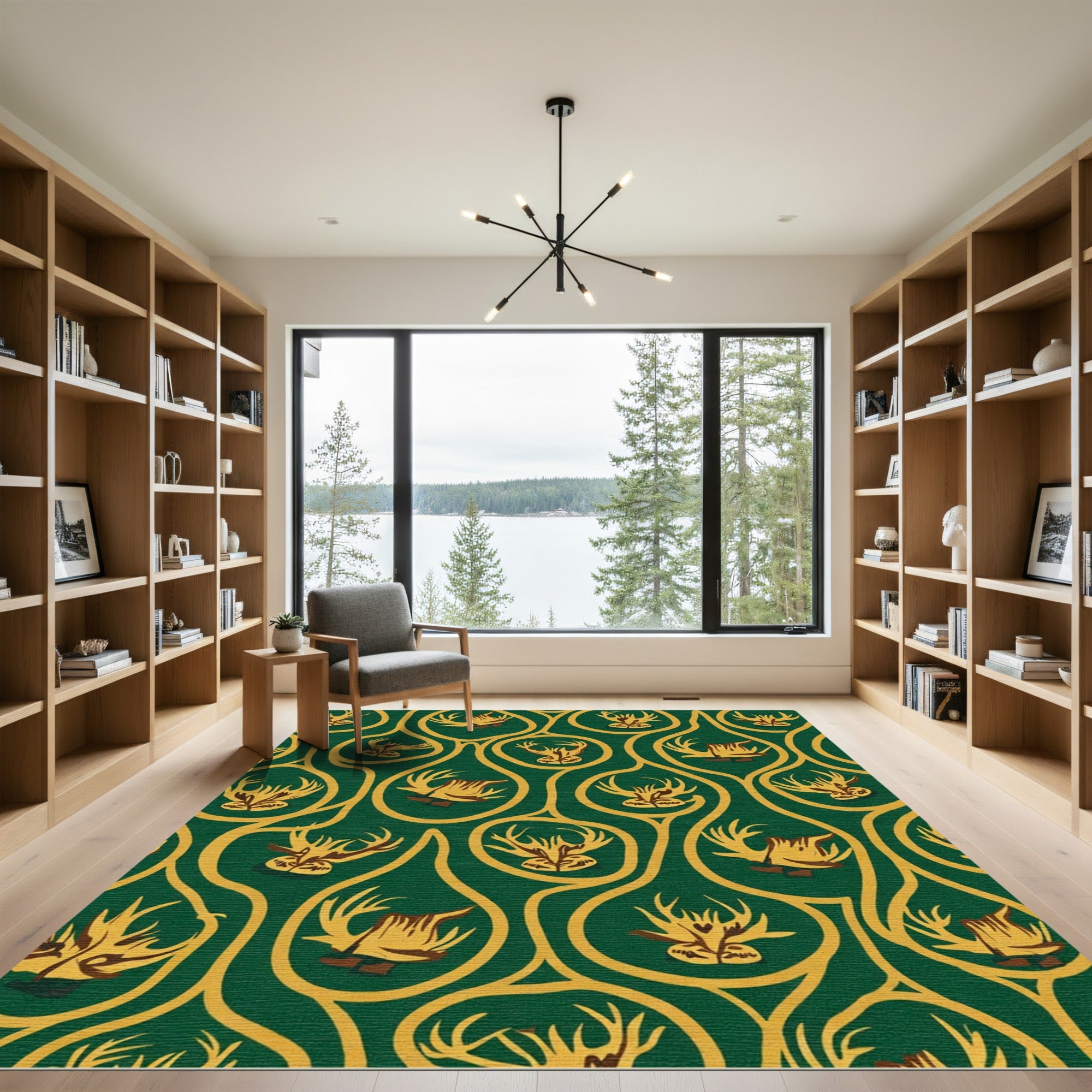 Forest Green Golden Antler Drops Rug