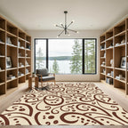 Brown Swirl Playful Faces Cream Background Rug