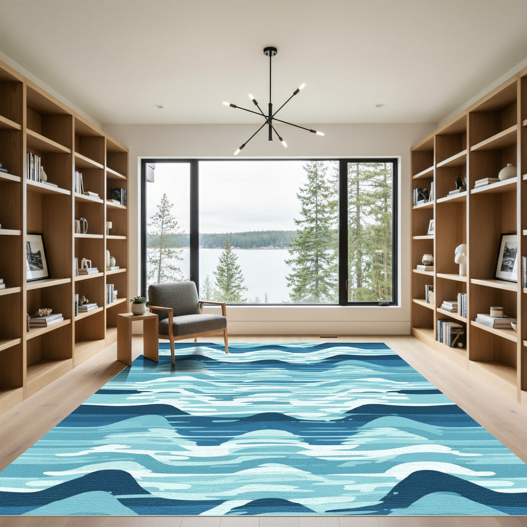 Abstract Blue Ocean Wave Landscape Rug