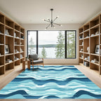 Abstract Blue Ocean Wave Landscape Rug