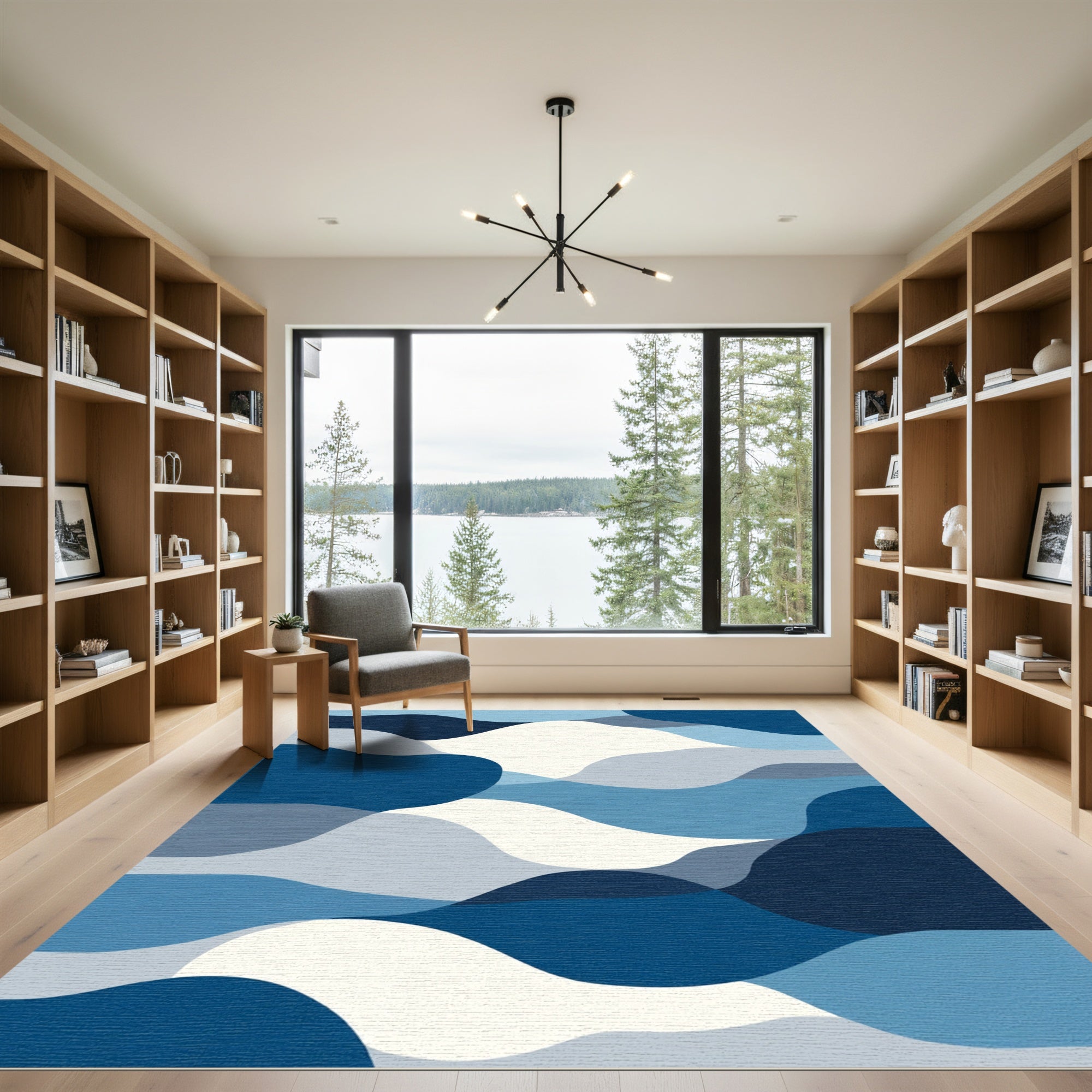 Oceanic Blue Abstract Waves Rug