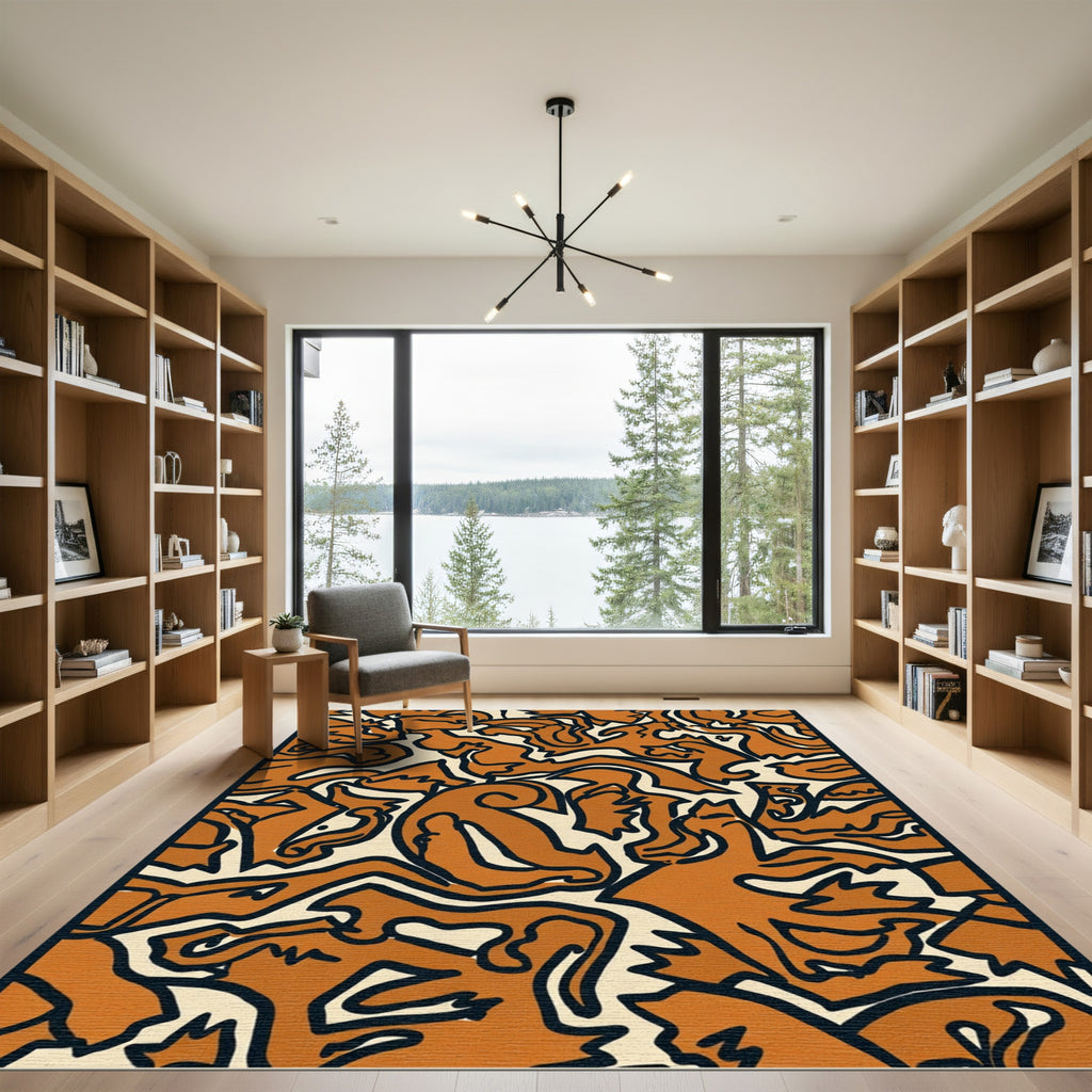 Orange Beige Swirling Organic Abstract Rug