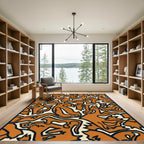 Orange Beige Swirling Organic Abstract Rug
