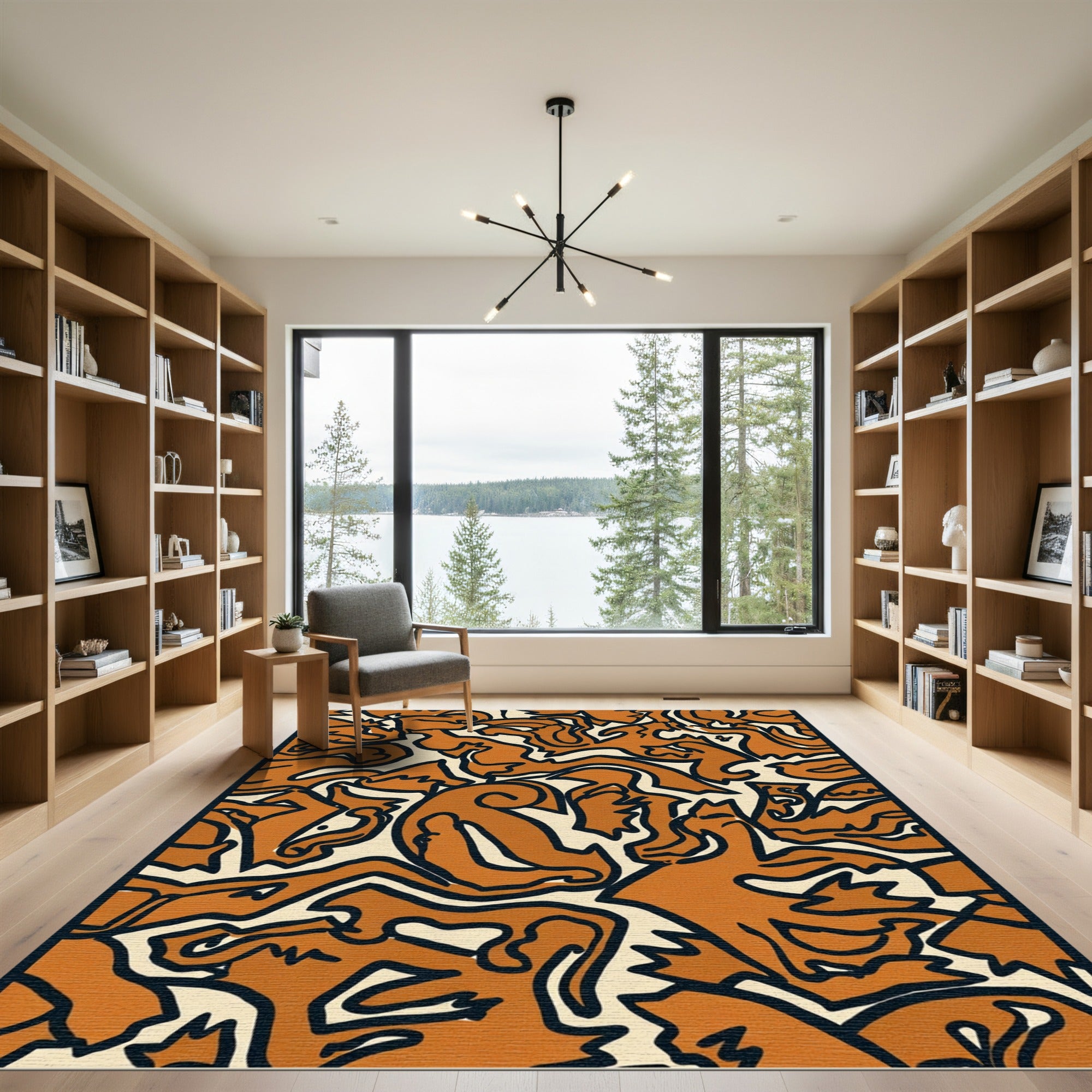 Orange Beige Swirling Organic Abstract Rug