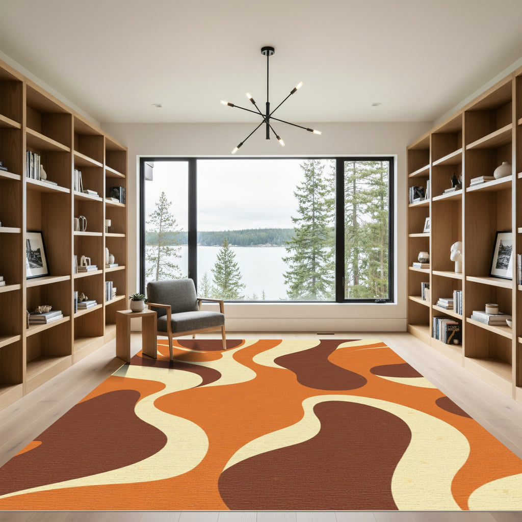Retro Orange Brown Abstract Waves Rug