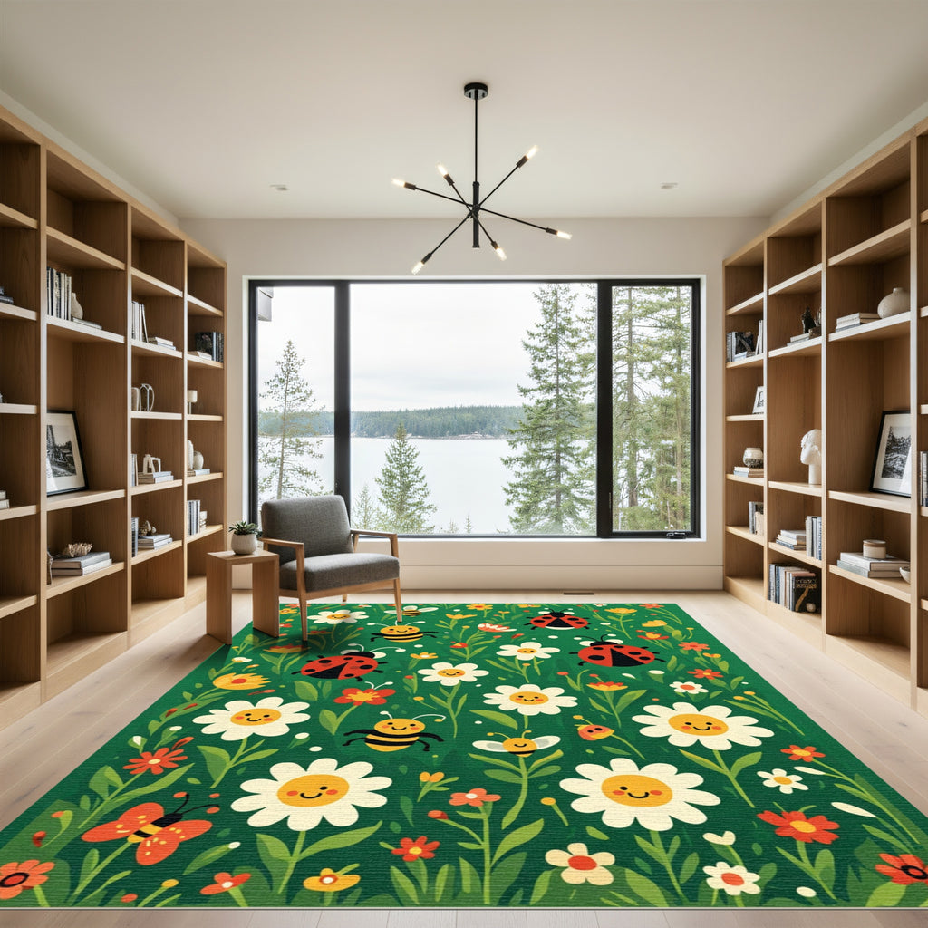 Whimsical Insects and Flowers Meadow Rug