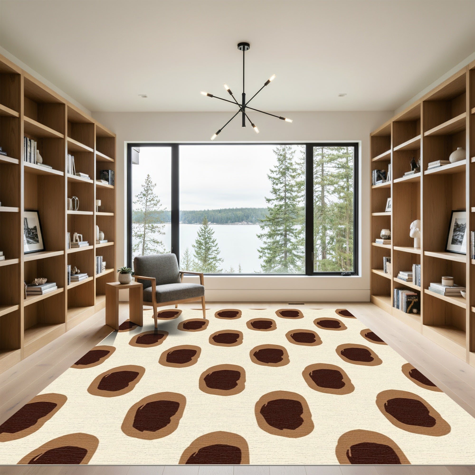 Brown And Cream Abstract Spot Rug