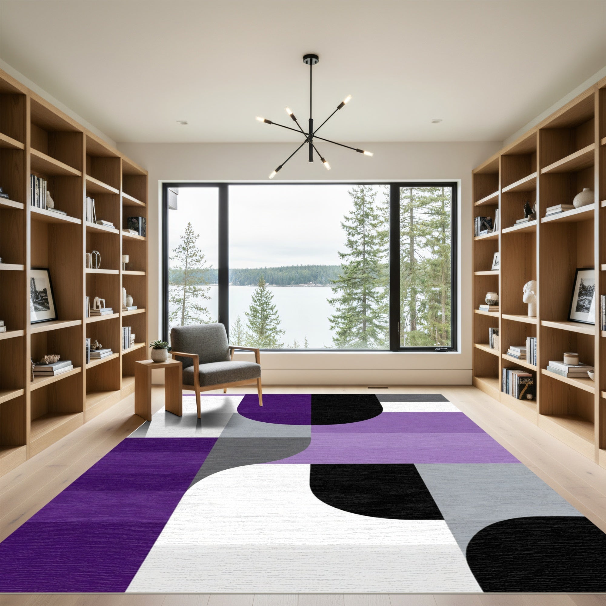 Modern Purple Black Geometric Abstraction Rug