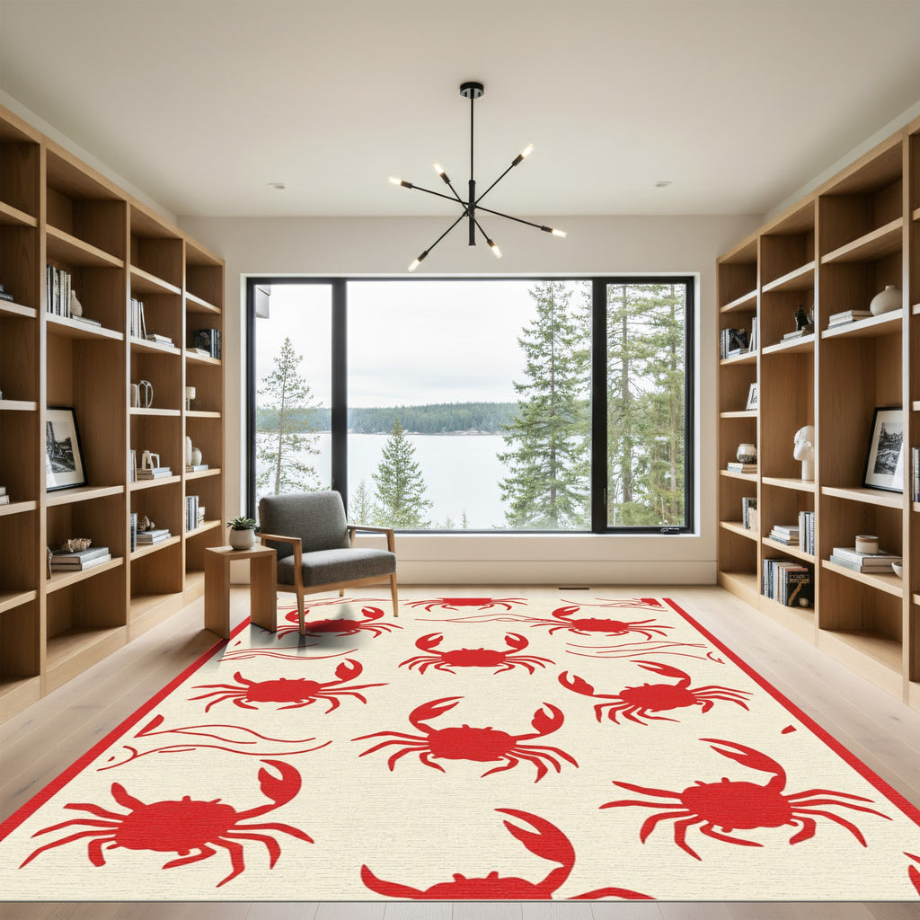 Crimson Crab Waves Scattered Rug