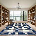 Deep Blue Geometric Blocks Rug