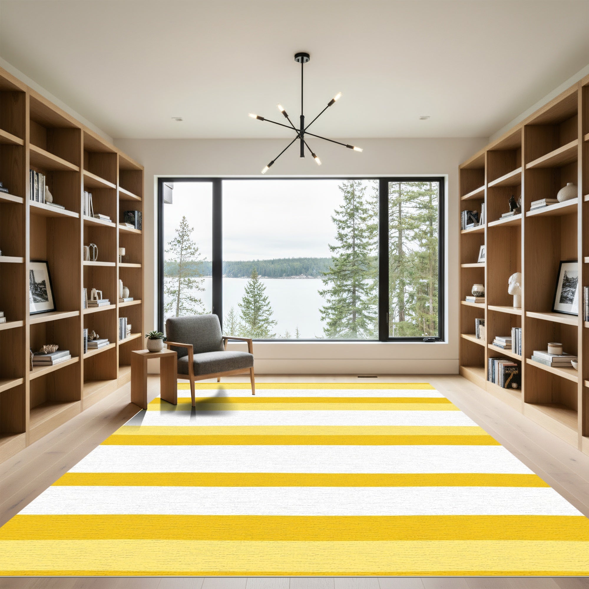 Golden Yellow White Wide Stripes Rug