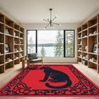 Bold Black Cat Red Border Rug