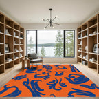 Vibrant Navy Organic Swirls on Orange Rug