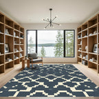 Deep Blue Cream Geometric Diamond Rug
