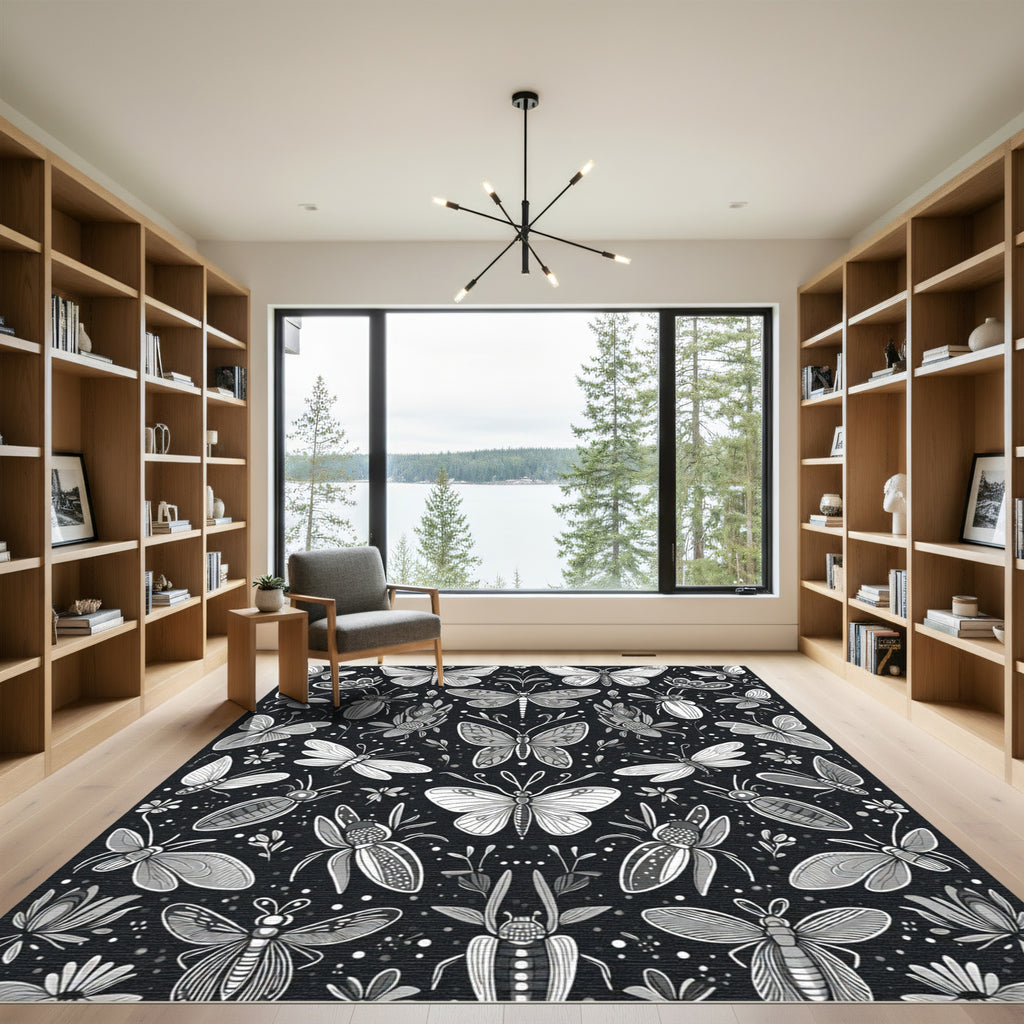 Monochromatic Butterfly And Insect Assemblage Rug